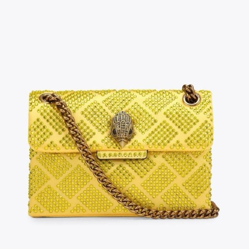 KURT GEIGER Yellow Mini Kensington Crystal Crossbody Bag